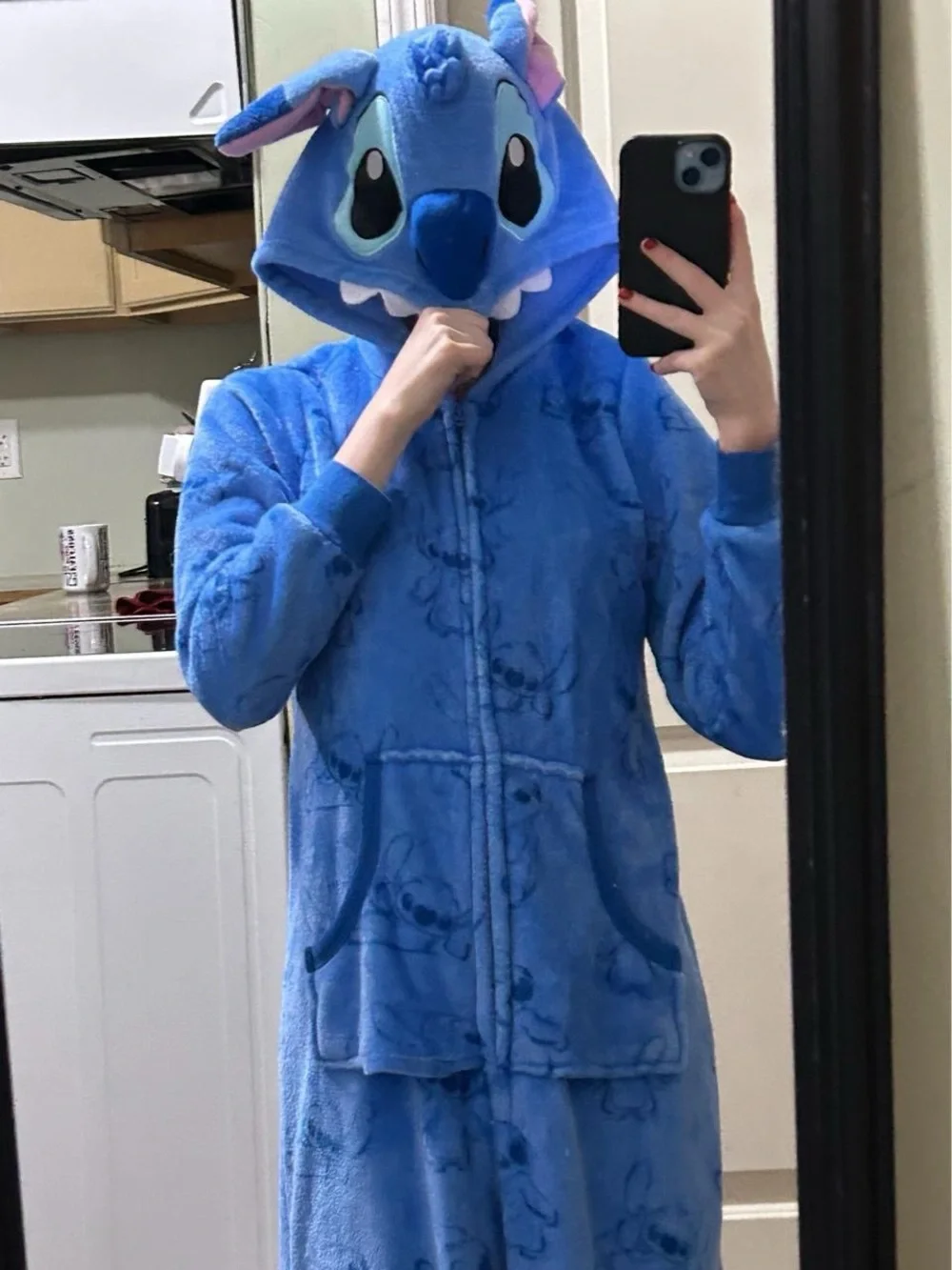 Disney Stitch Blue and Pink Plush Hooded Pajama Set
